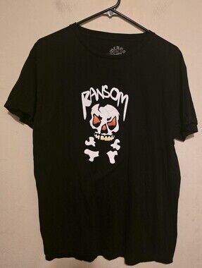 Ransom Black Short Sleeve Tee with White Skull and Orange Accents Size Large
